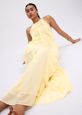 Georgette Halter Trapeze Frill Maxi Dress