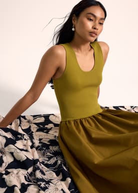 Scoop Neck Drop Waist Midaxi Dress