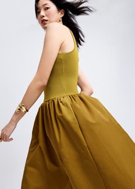 Scoop Neck Drop Waist Midaxi Dress