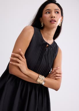 Oxford Pintuck Notched Trapeze Mini Dress