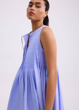 Oxford Pintuck Notched Trapeze Mini Dress