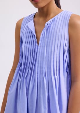 Oxford Pintuck Notched Trapeze Mini Dress