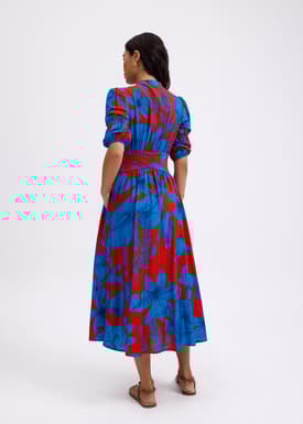 V-neck Puff Sleeve Fit & Flare Midaxi Dress in Garden City Blooms