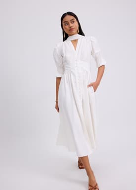 V-neck Puff Sleeve Fit & Flare Midaxi Dress in Garden City Blooms