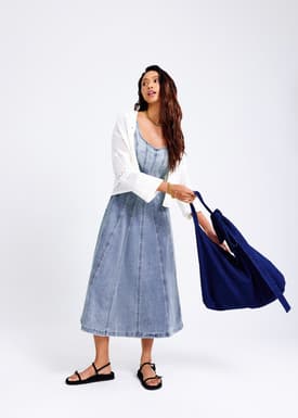 Denim Panelled Sweetheart Midi Dress