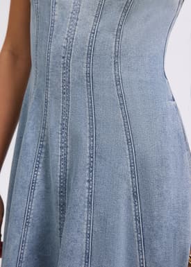 Denim Panelled Sweetheart Midi Dress