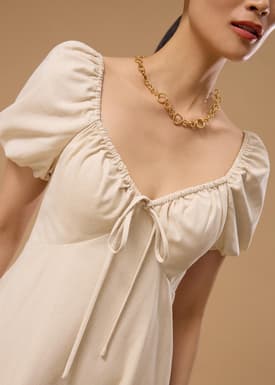 BraFree by LB Linen Sweetheart Puff Sleeve Midaxi Dress