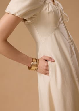 BraFree by LB Linen Sweetheart Puff Sleeve Midaxi Dress