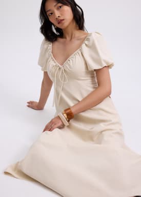 BraFree by LB Linen Sweetheart Puff Sleeve Midaxi Dress