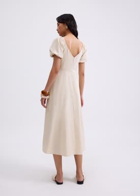 BraFree by LB Linen Sweetheart Puff Sleeve Midaxi Dress