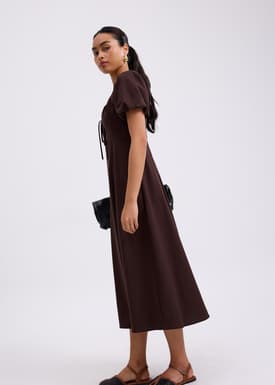 BraFree by LB Linen Sweetheart Puff Sleeve Midaxi Dress