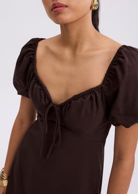 BraFree by LB Linen Sweetheart Puff Sleeve Midaxi Dress
