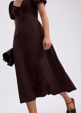 BraFree by LB Linen Sweetheart Puff Sleeve Midaxi Dress