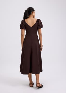 BraFree by LB Linen Sweetheart Puff Sleeve Midaxi Dress