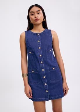 Denim Round Neck Shift Mini Dress