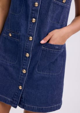 Denim Round Neck Shift Mini Dress