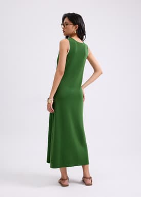 Layered Knit Scoop Neck A-line Midaxi Dress