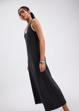 Layered Knit Scoop Neck A-line Midaxi Dress