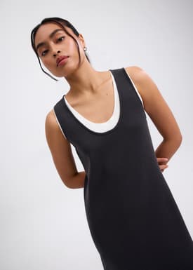 Layered Knit Scoop Neck A-line Midaxi Dress