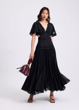Lace V-Neck Bell Sleeve Fit & Flare Maxi Dress