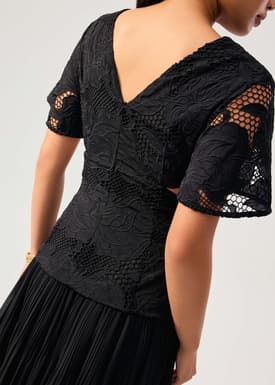 BraFree by LB Lace V-Neck Bell Sleeve Fit & Flare Maxi Dress