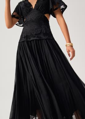 BraFree by LB Lace V-Neck Bell Sleeve Fit & Flare Maxi Dress