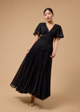 BraFree by LB Lace V-Neck Bell Sleeve Fit & Flare Maxi Dress