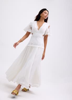 Lace V-Neck Bell Sleeve Fit & Flare Maxi Dress