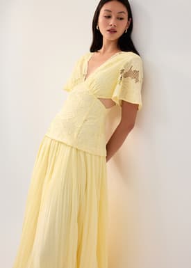 BraFree by LB Lace V-Neck Bell Sleeve Fit & Flare Maxi Dress