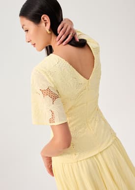 BraFree by LB Lace V-Neck Bell Sleeve Fit & Flare Maxi Dress