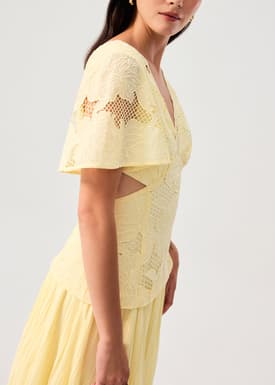 BraFree by LB Lace V-Neck Bell Sleeve Fit & Flare Maxi Dress