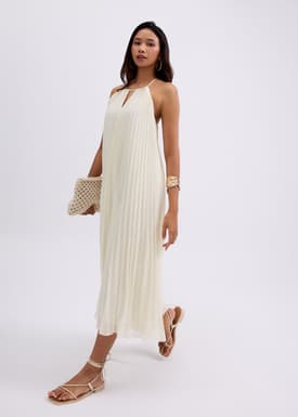 Pleated Trapeze Halter Midaxi Dress