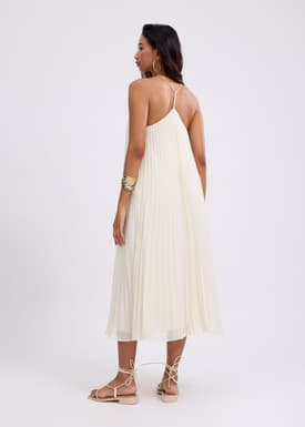 Pleated Trapeze Halter Midaxi Dress
