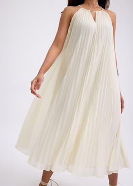 Pleated Trapeze Halter Midaxi Dress