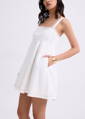 Denim Straight Neck Babydoll Mini Dress