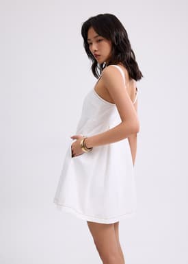 Denim Straight Neck Babydoll Mini Dress