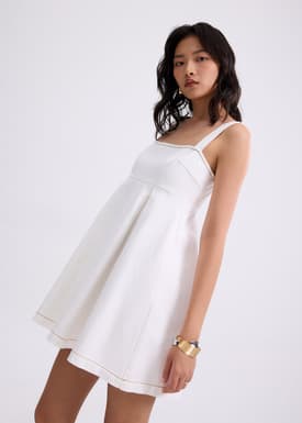 Denim Straight Neck Babydoll Mini Dress