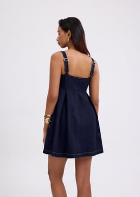 Denim Straight Neck Babydoll Mini Dress