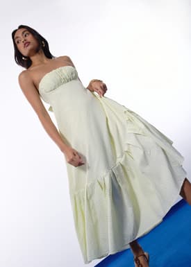 BraFree by LB Pinstripe Seersucker Multi-way Fit & Flare Maxi Dress