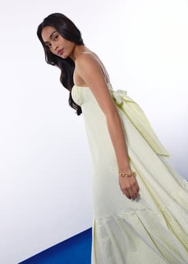 BraFree by LB Pinstripe Seersucker Multi-way Fit & Flare Maxi Dress