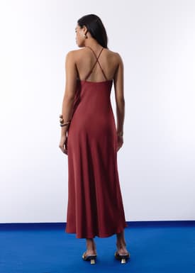 BraFree by LB Satin Halter Bias Cut Maxi Dress