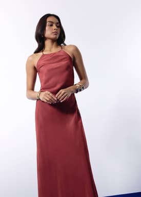 BraFree by LB Satin Halter Bias Cut Maxi Dress