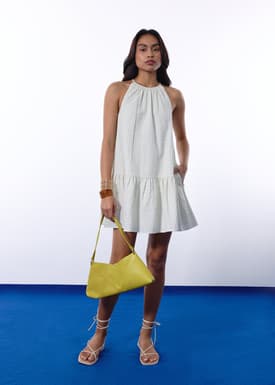 Pinstripe Seersucker Halter Trapeze Mini Dress