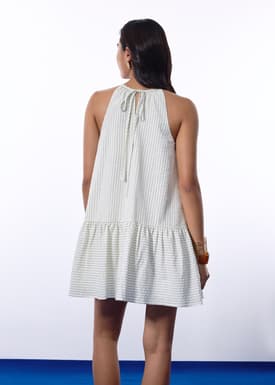 Pinstripe Seersucker Halter Trapeze Mini Dress