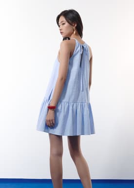 Pinstripe Seersucker Halter Trapeze Mini Dress