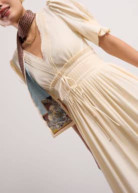 V-Neck Puff Sleeve Fit & Flare Midaxi Dress