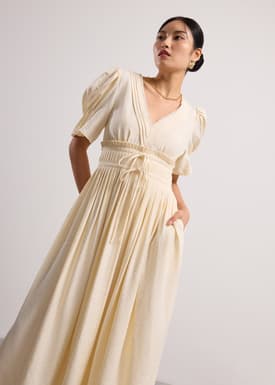 V-Neck Puff Sleeve Fit & Flare Midaxi Dress