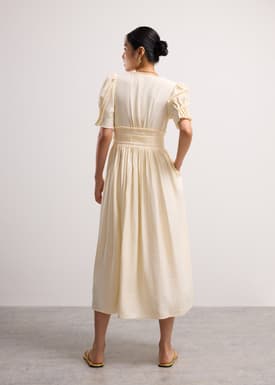 V-Neck Puff Sleeve Fit & Flare Midaxi Dress