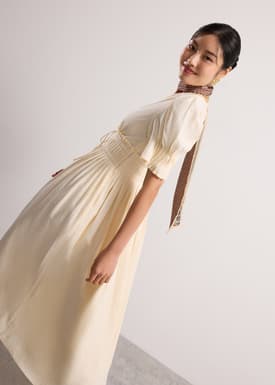 V-Neck Puff Sleeve Fit & Flare Midaxi Dress