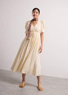 V-Neck Puff Sleeve Fit & Flare Midaxi Dress